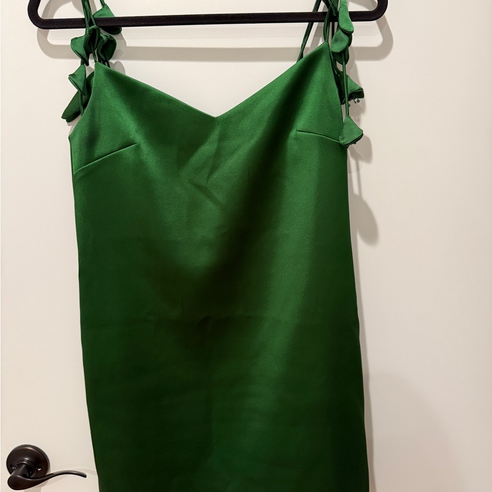 Self-Portrait Satin Flower Mini Dress in Green